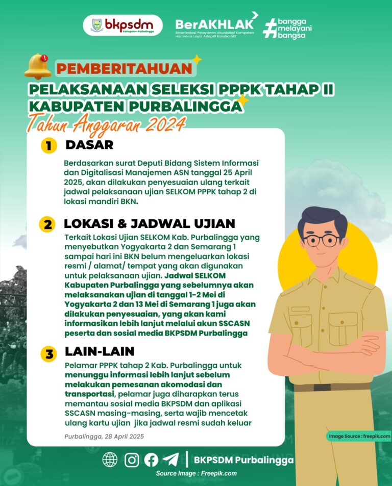 PEMBERITAHUAN PELAKSANAAN SELKOM PPPK TAHAP 2 KABUPATEN PURBALINGGA TAHUN ANGGARAN 2024